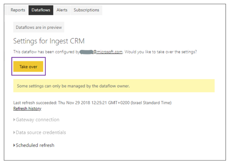 Example from Microsoft on taking over a dataflow in the Power BI Service