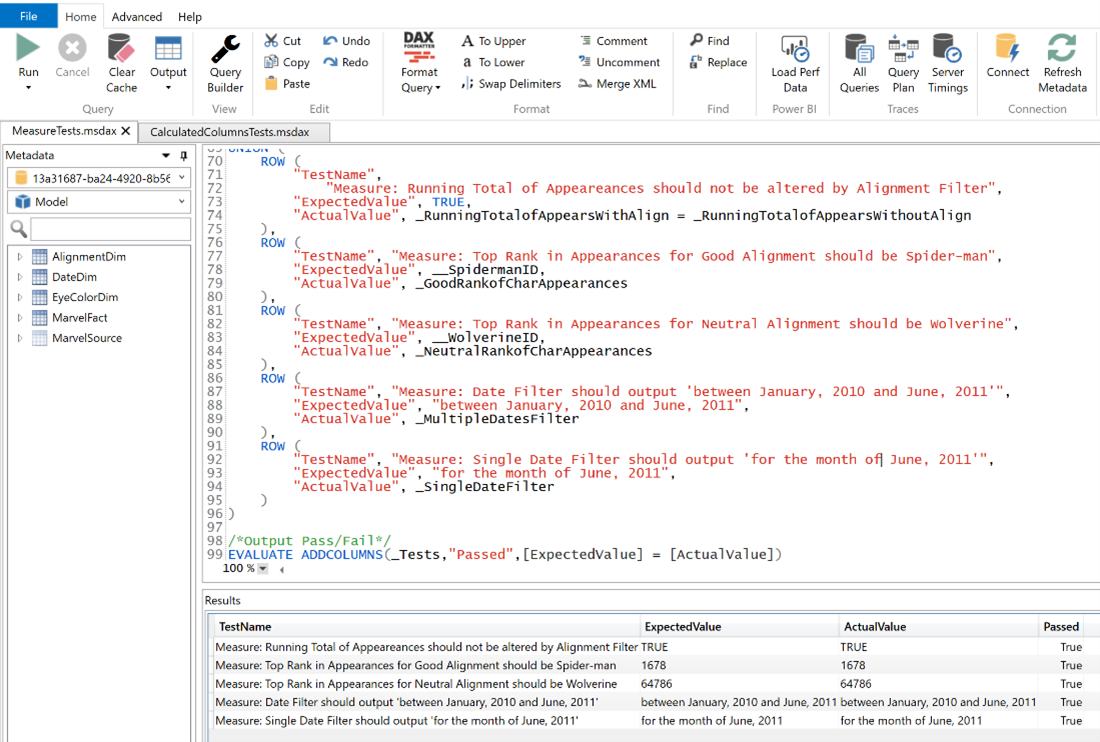 Example of DAX testing schema